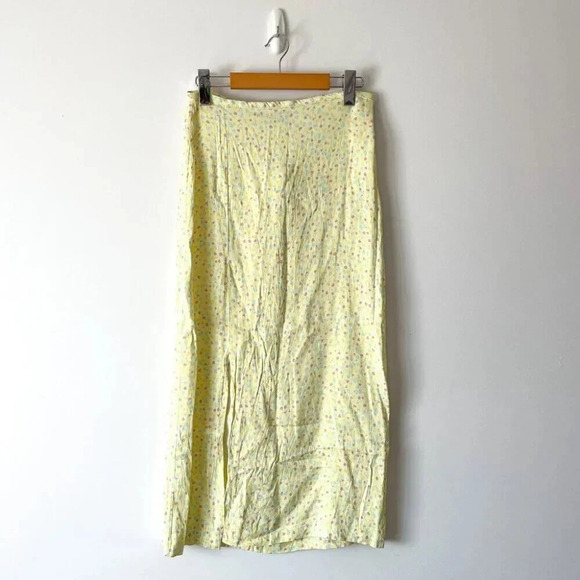 Zara Satin  Effect Midi Skirt Yellow Floral Size Small - Picture 6 of 11